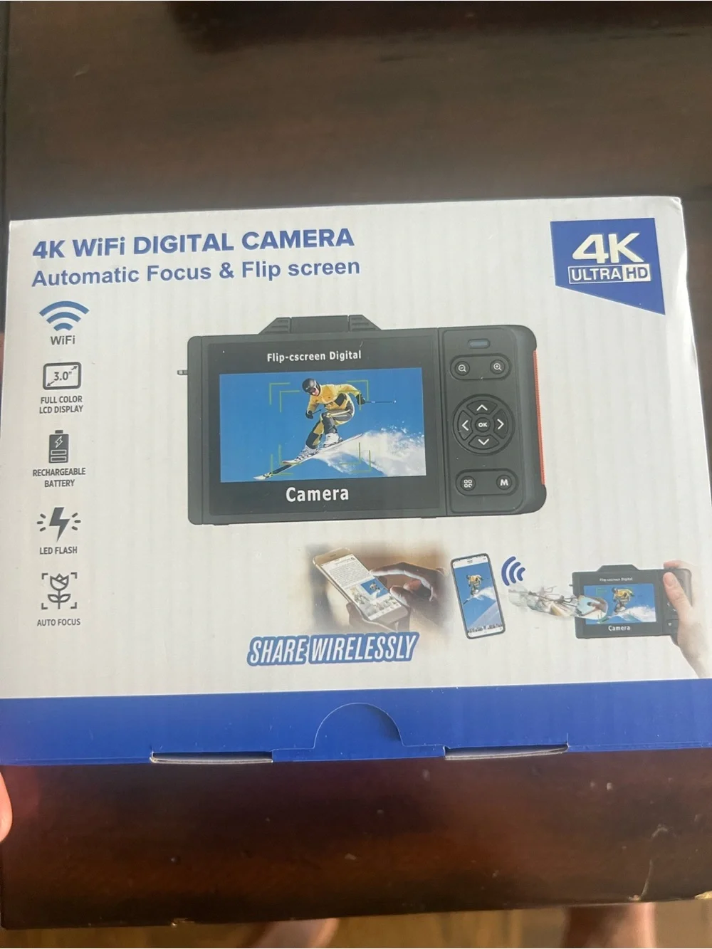 4K Action Camera - White with Black Lens and Red Accent